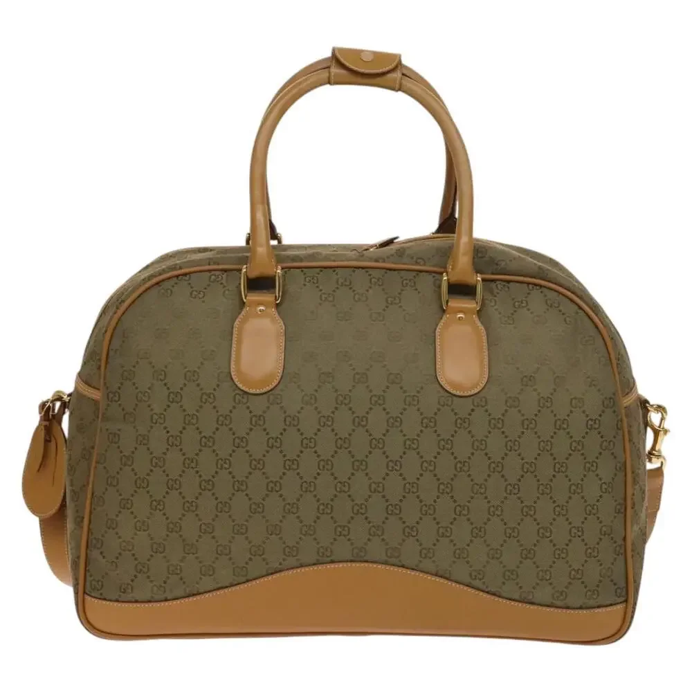 GUCCI GG Canvas Boston Bag Gold Beige